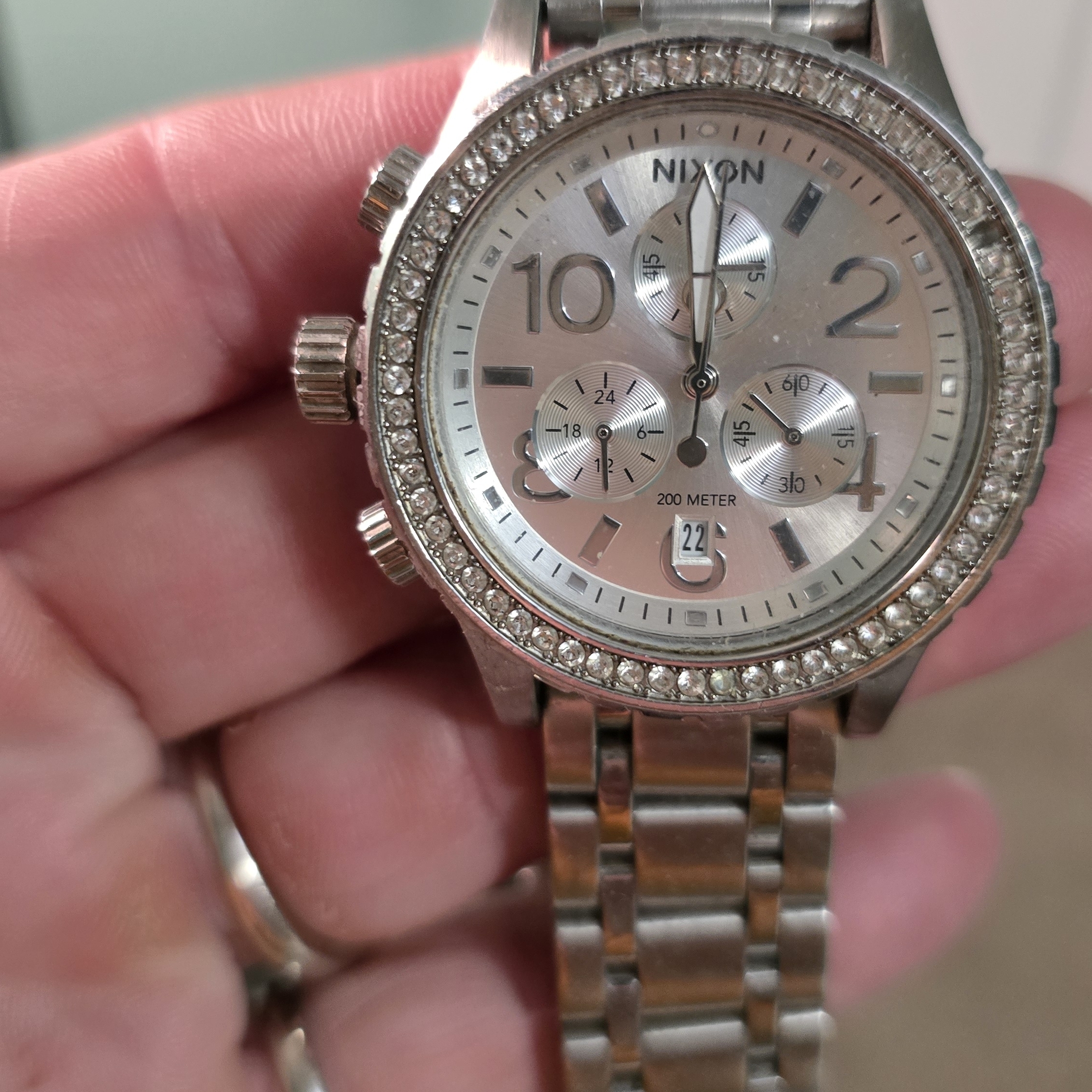 Nixon Silver Watch With Crystal Detailing